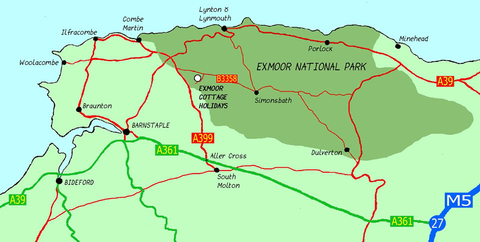 Directions to Exmoor Cottage Holidays, Exmoor, North Devon